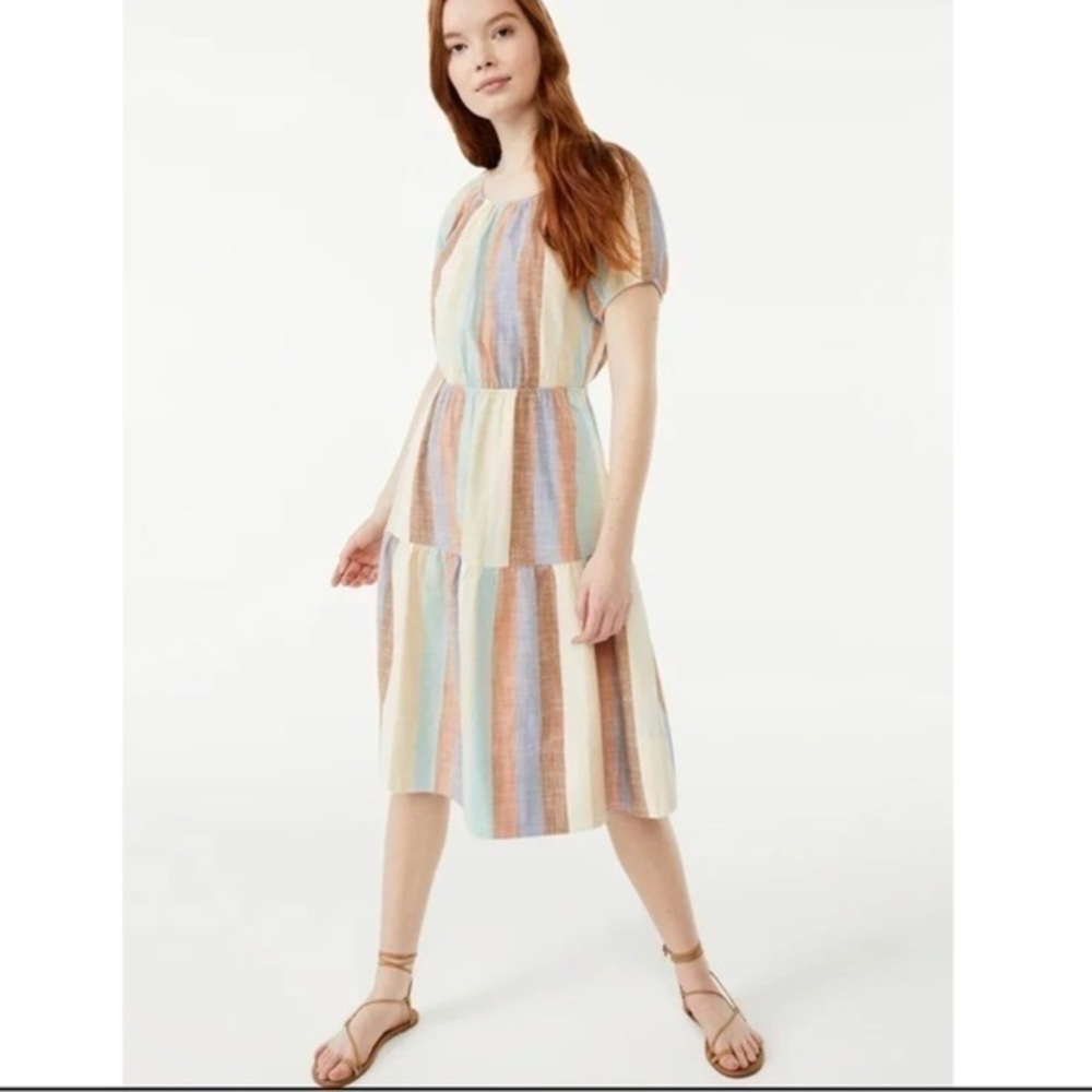 Free Assembly Women's Short Sleeve Peasant Midi Dress